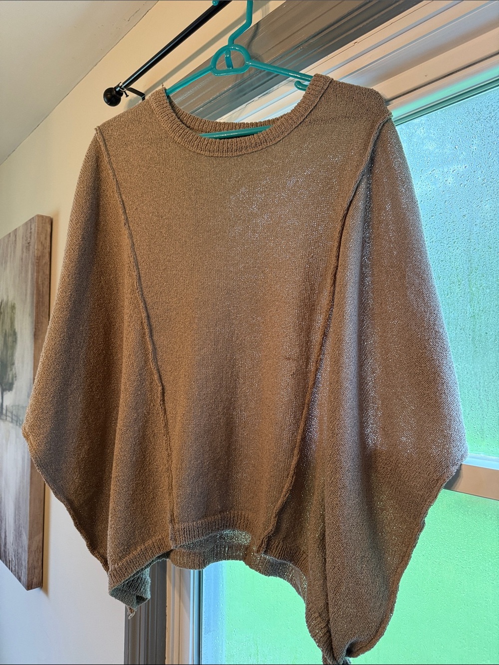 Zenana Outfitters Brown Crewneck Sweater Poncho